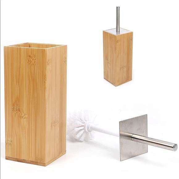 Other - Brand New Bamboo Toilet Brush Holder Brush w/ Stainless Steel Handle Bath Set